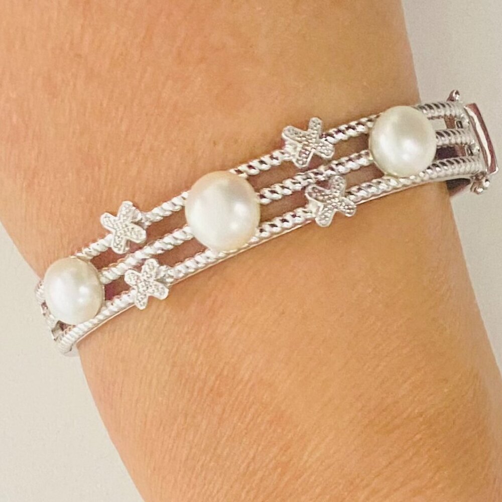 Vintage Sterling Silver Floral Pearl Bracelet –Stamped H 925 China - Picture 4 of 10